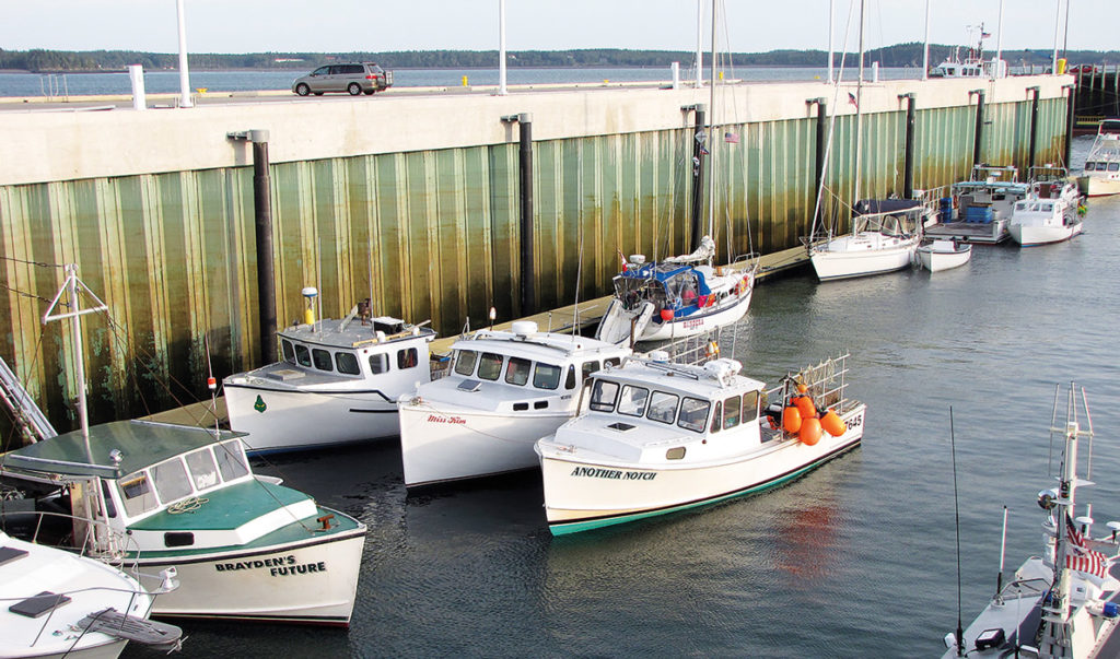 Eastport's rebuild breakwater shelters fishing boats.