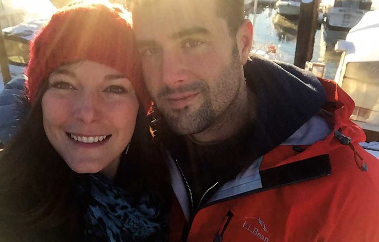 Leah Kruger and Jonathan Tetro take a "selfie" at the marina.