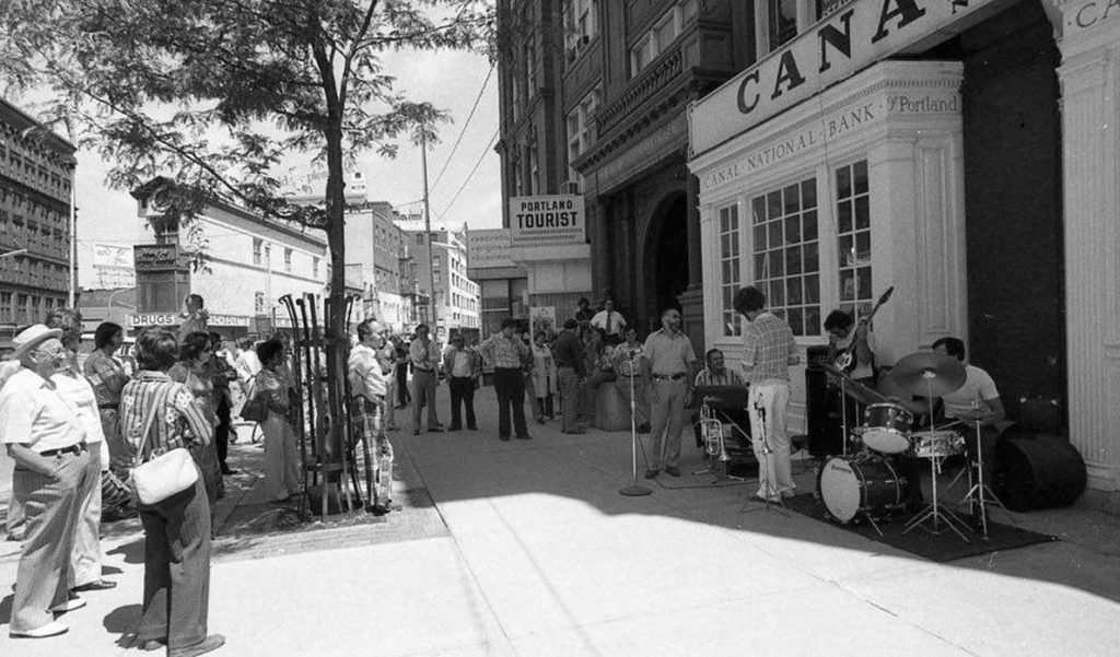 In front of the Libby building on Congress Square in the 1970s.