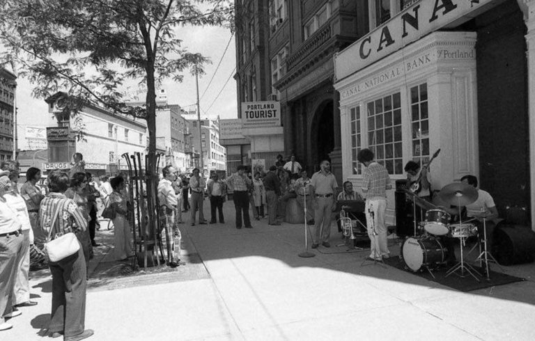 In front of the Libby building on Congress Square in the 1970s.