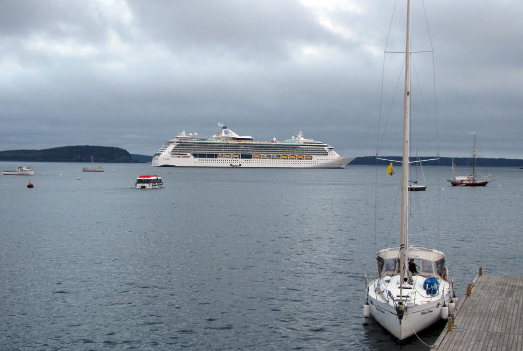 A tender carries passengers back to their cruise ship from Bar Harbor's town landing.