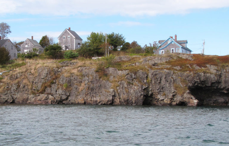 Houses on a rock bluff in Eastport.