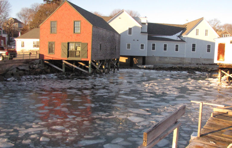 Ice on North Haven's public landing area in January 2014.