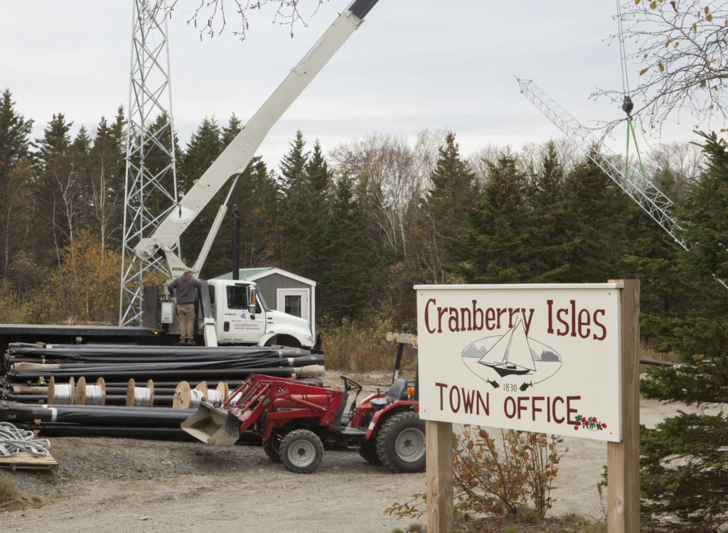 Axiom Technologies installs a tower on Islesford to link the broadband infrastructure between Great and Little Cranberry Islands.