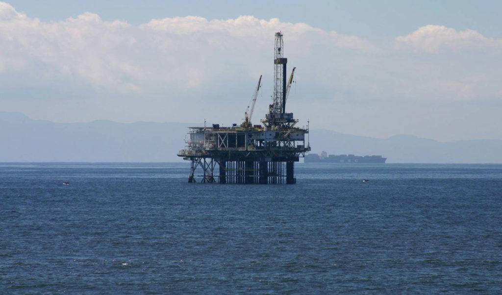 An oil rig off the California coast.