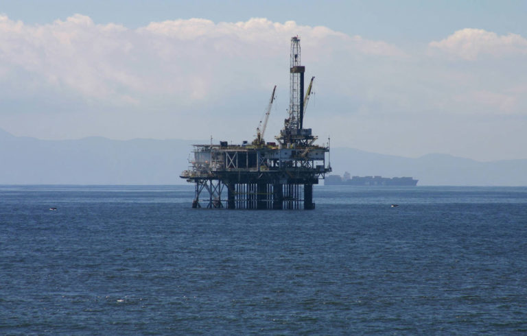 An oil rig off the California coast.