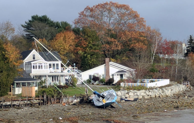 A sailboat that broke free during the Oct. 30 story on the shore in Belfast.
