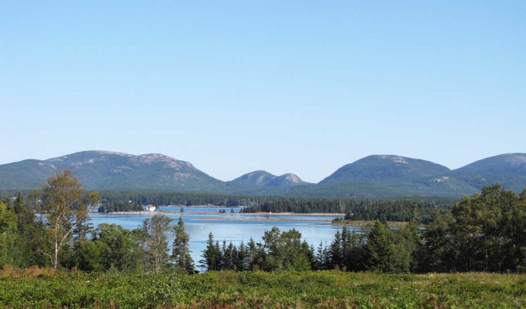 A view of Mount Desert Island and Acadia National Park from Great Cranberry Island.