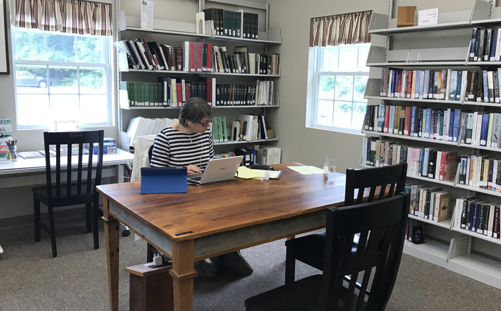 A patron takes advantage of the high speed Internet at Waldoboro Library.