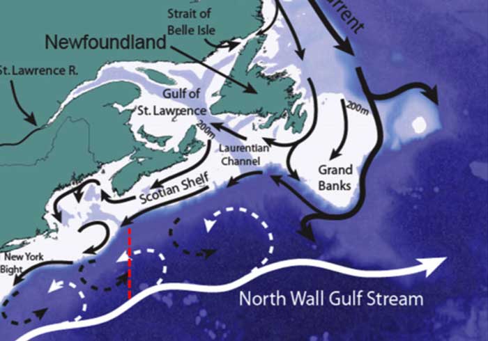 Map showing North Atlantic currents.