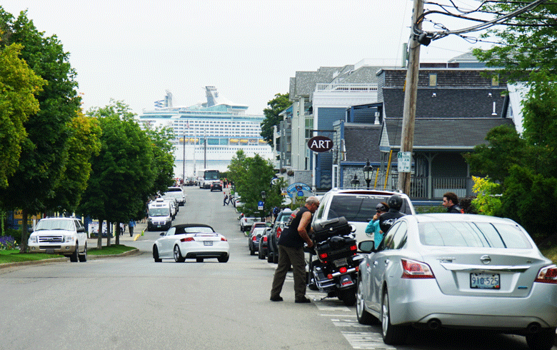 Cruise ship seen from West Street in Bar Harbor.