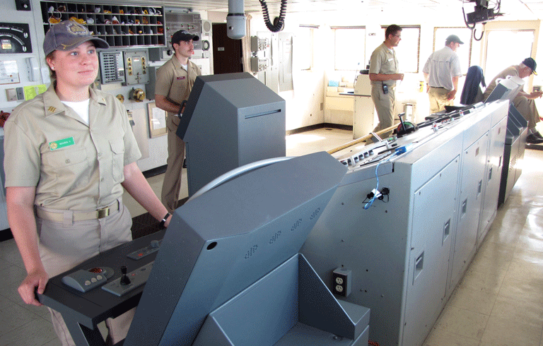 Students take turns standing watch aboard the State of Maine, Maine Maritime Academy's training vessel. FILE PHOTO: TOM GROENING