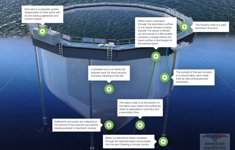 Seen here is a visualization of a salmon processing facility and hatchery proposed at the former Maine Fair Trade Lobster facility in Gouldsboro. IMAGE: COURTESY AMERICAN AQUAFARMS