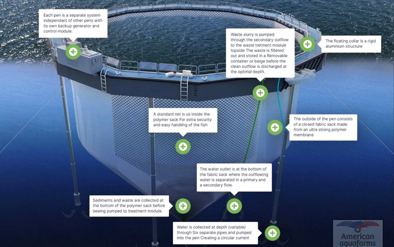 Seen here is a visualization of a salmon processing facility and hatchery proposed at the former Maine Fair Trade Lobster facility in Gouldsboro. IMAGE: COURTESY AMERICAN AQUAFARMS