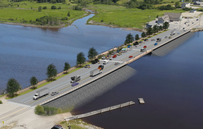 An artist's rendering of what the new Machias dike on Route 1 would look like.