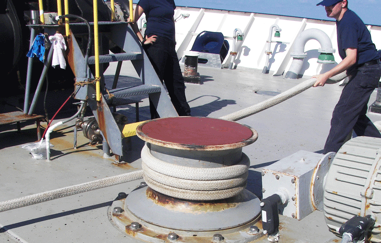 Maine Maritime Academy students work on deck on the training vessel State of Maine. FILE PHOTO: TOM GROENING