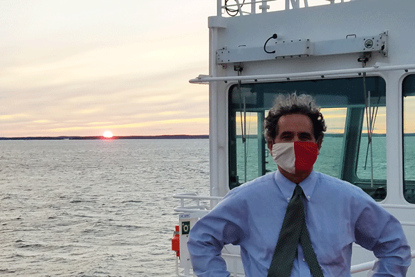 Dave Gelinas aboard a ship in Penobscot Bay. PHOTO: COURTESY PENOBSCOT BAY & RIVER PILOTS ASSOCIATION