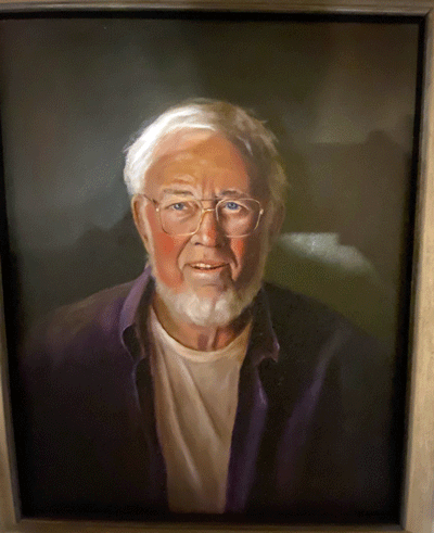 A painting of Ted Hoskins that hangs in the island church. PHOTO: COURTESY KRIS CARLSON-LEWIS