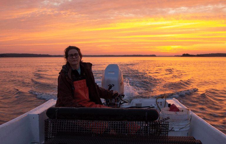 Amanda Moeser of Lanes Island Oysters, who grows her oysters in the Royal River in Yarmouth. PHOTO: GRACE TERRY