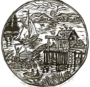 Caption: Ashley Bryan, Bobby Shafto’s Gone to Sea, 2008 Woodblock print, 9 by 7 inches This print takes its title from an English-Irish folk song and nursery rhyme. Bryan created it to benefit Islesford Boatworks, a summer boatbuilding program for children on Little Cranberry Island.