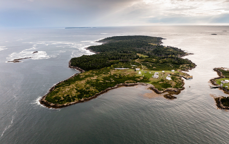 Allen Island, with part of Benner Island visible at right. Monhegan Island is also visible at the top of the image. PHOTO: COURTESY COLBY COLLEGE