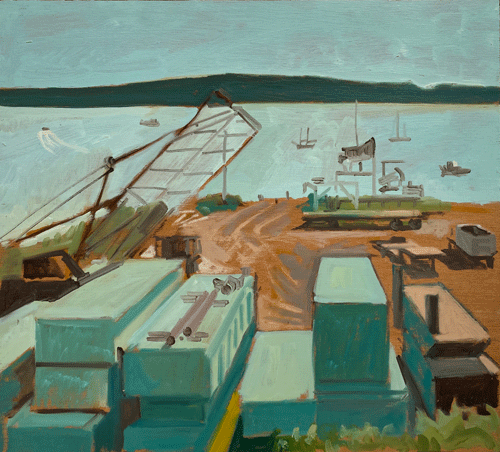 Lois Dodd's Prock Marine, 1999. Oil on panel, 14 3/4 inches by 16 1/2 inches.