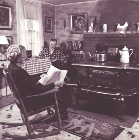 Coatworth and her husband, Henry Beston, in the kitchen at Chimney Farm in Nobleboro. PHOTO: COURTESY GARY LAWLESS