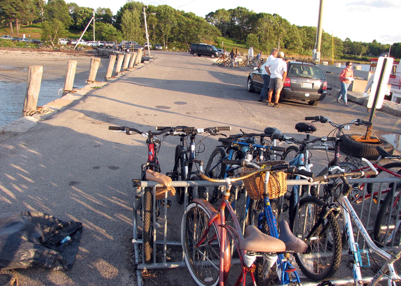 Bicycles on Chebeague Island's Stone Pier. FILE PHOTO: TOM GROENING