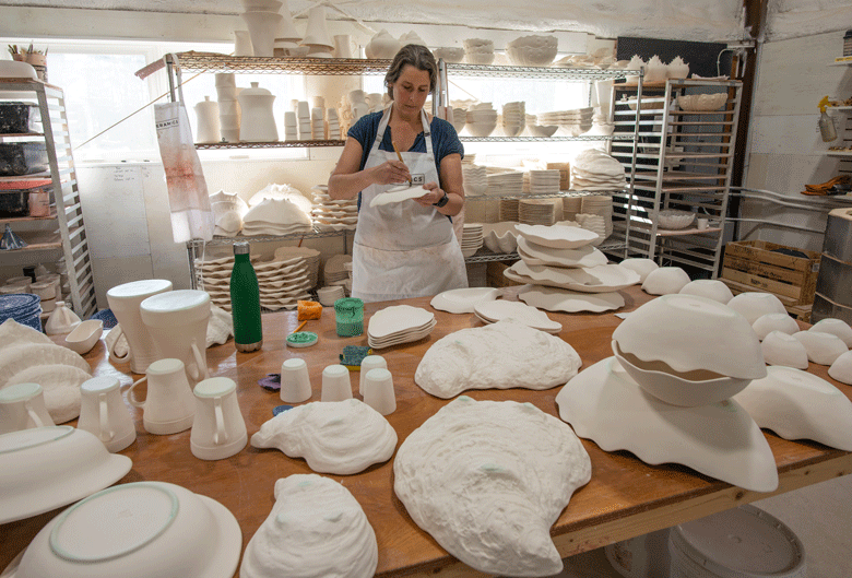 Alison Evans with her oyster-inspired ceramics.