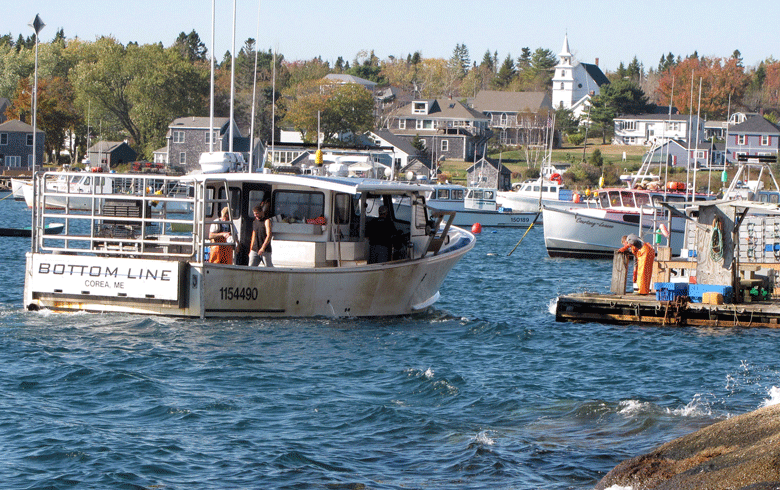 A lobster boat unloads in Corea Harbor. FILE PHOTO: TOM GROENING