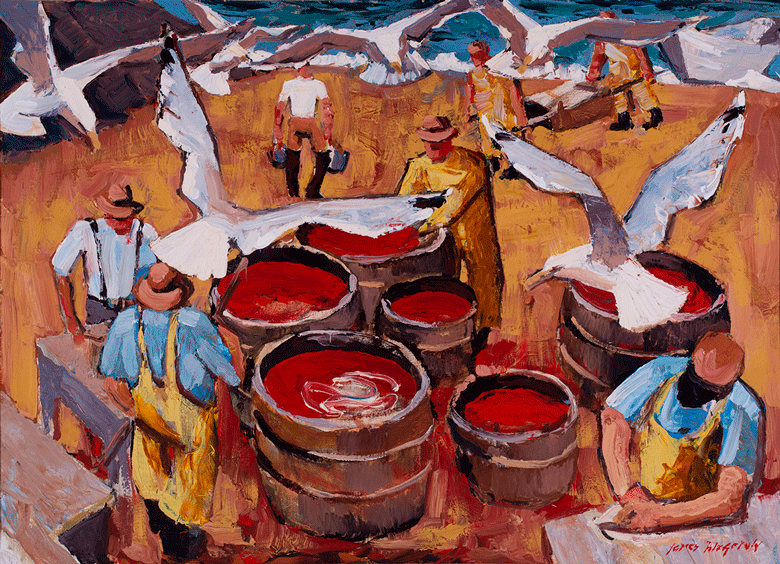 James Fitzgerald, “Saltin' Mackerel ca. 1960, oil on canvas, 30 by 40 inches. Monhegan Museum of Art and History, promised gift of Stephen S. Fuller and Susan D. Bateson