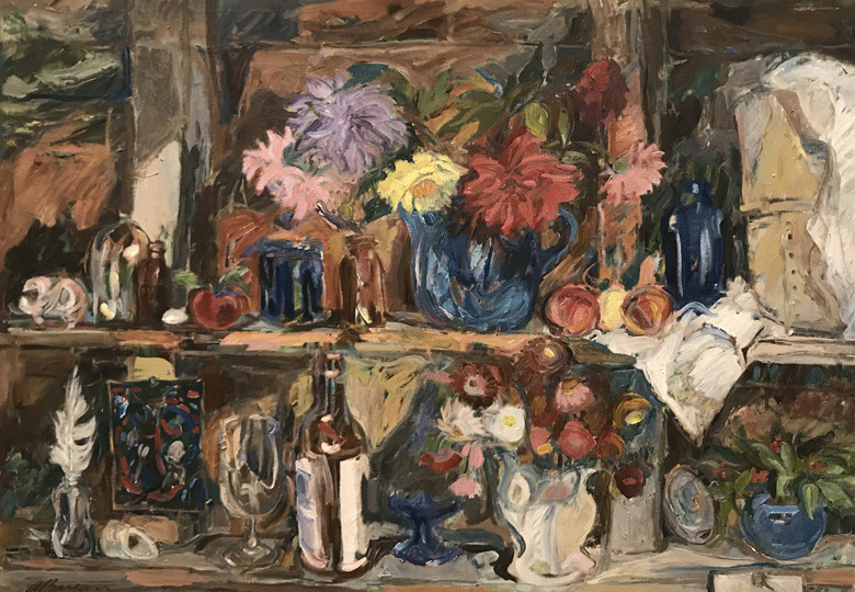 “Studio Still Life Tremont Avenue Bronx, NY” (1962) 35 x 48 inches, gift of the Ashley Bryan Center.