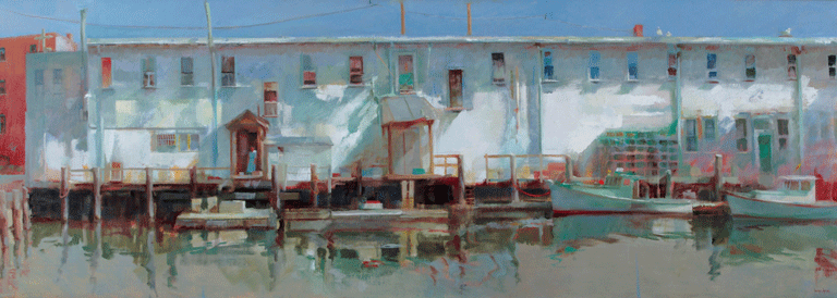 Tina Ingraham’s Harbor Fish Market, Portland Pier, 2005, oil on canvas, 30 x 74 inches. PHOTO: DENNIS GRIGGS