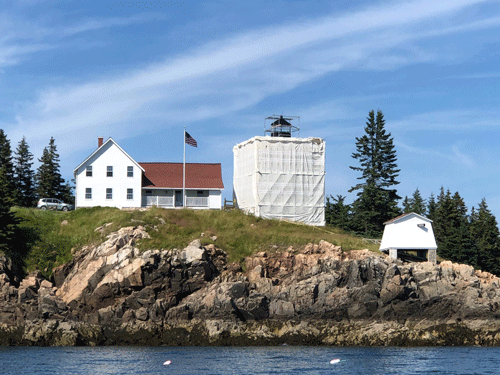 The tower shrouded around the required scaffolding.