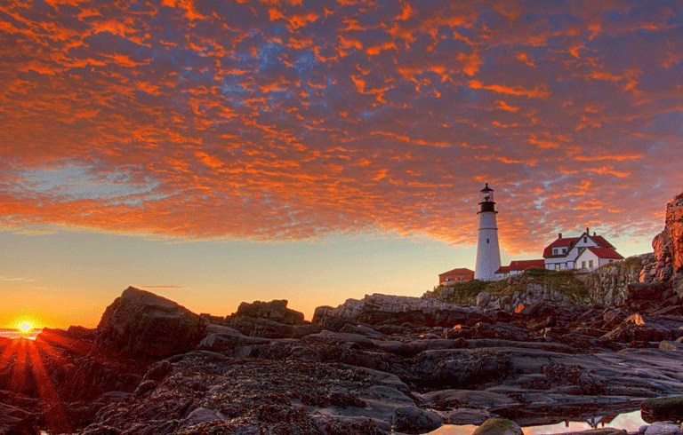 Sunrise at Portland Head Light.