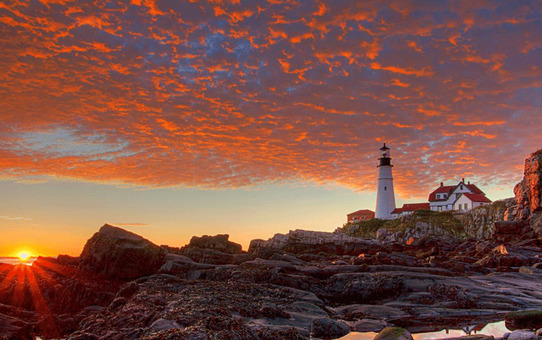 Sunrise at Portland Head Light.