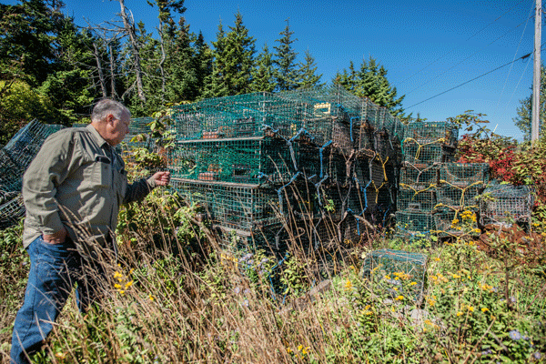 A pile of discarded traps near the harbor.