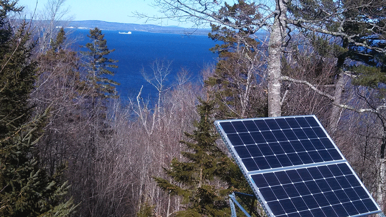 A photovoltaic panel in a yard on Islesboro. FILE PHOTO: TOM GROENING