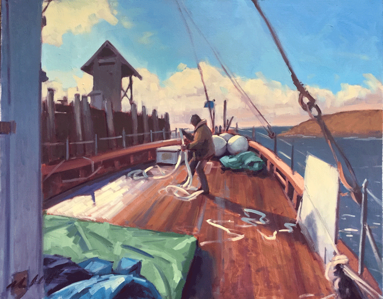 Alison Hill, “Coiling the Ropes,” 2015, oil on canvas, 24 by 30 inches.