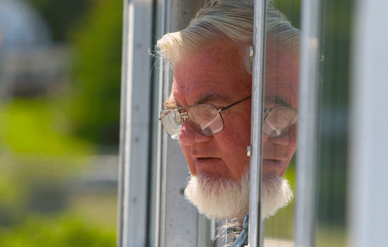 The late Capt. David Allen photographed aboard the Sunbeam at Northeast Harbor.