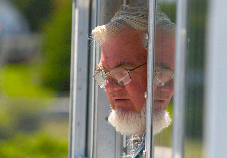 The late Capt. David Allen photographed aboard the Sunbeam at Northeast Harbor.