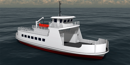 A rendering of the ferry that will replace the Everett Libby on the Rockland to Matinicus run. IMAGE: COURTESY STEINER SHIPYARD