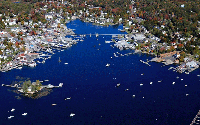 An aerial view of Boothbay Harbor.