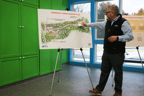 Maine Seacoast Mission president John Zavodny explains the nonprofit’s goals for expanding its Cherryfield campus. PHOTO: TOM GROENING