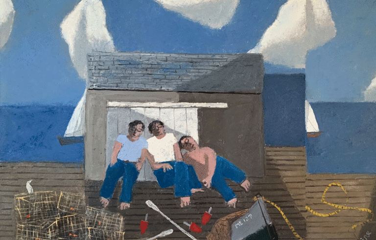 William Irvine, “The Resting Fishermen,” 2020, oil on canvas, 36 x 48 inches. COURTESY: COURTHOUSE GALLERY FINE ART