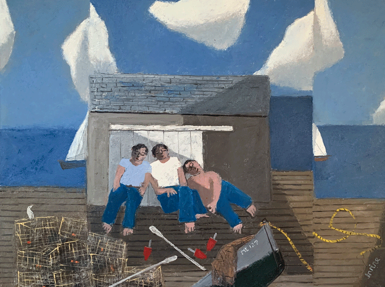 William Irvine, “The Resting Fishermen,” 2020, oil on canvas, 36 x 48 inches. COURTESY: COURTHOUSE GALLERY FINE ART