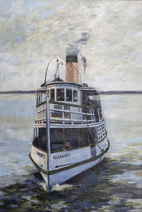 Original painting of the Gurnet, a wooden steamer ferry built more than a century ago and which ran in Casco Bay until 1964.