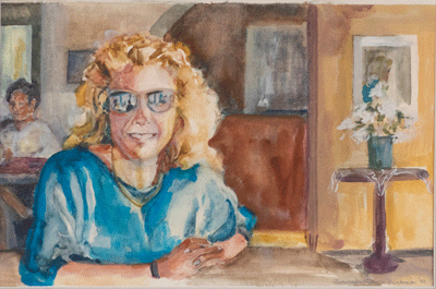 A painting of a young Suzanne Ricker in The Spar restaurant on Long Island.