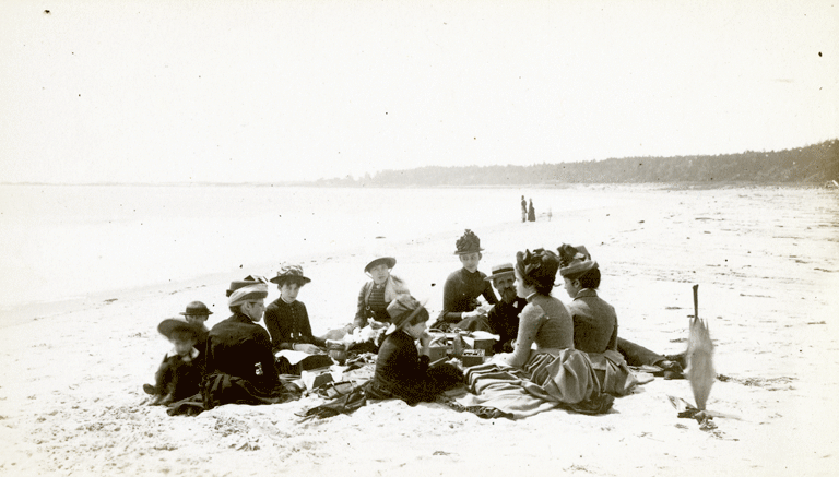 Visitors enjoy Popham Beach in Phippsburg in 1886. PHOTO: MAINE MARITIME MUSEUM