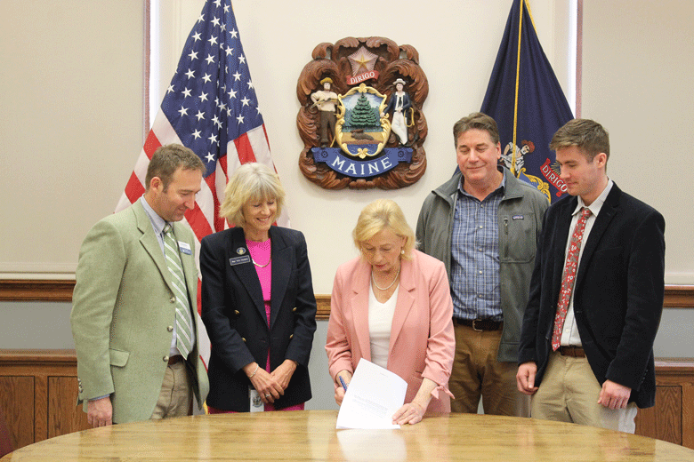Gov. Janet Mills held a ceremonial bill signing for LD 574, a measure sponsored by Rep. Morgan Rielly, D-Westbrook, and cosponsored by Rep. Vicki Doudera, D-Camden, that would expand the language of working waterfront covenants to include nonprofit corporations and charitable trusts that are authorized to hold conservation easements, further protecting Maine’s last remaining miles of working waterfront.